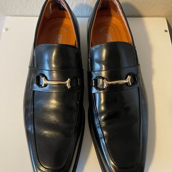 Stacy Adams, Mens Black Pierce Moe Toe Slip On Penny Loafer, Size 14M Excellent - Picture 2 of 11